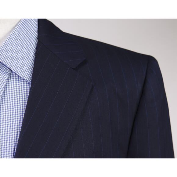 Martin Greenfield Bespoke Navy Blue Pinstripe 2-Btn Wool Blazer Jacket 40R - Picture 4 of 10